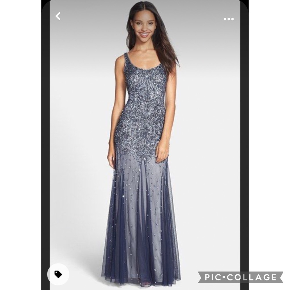 Adrianna Papell sleeveless beaded mesh tank gown - Picture 3 of 11